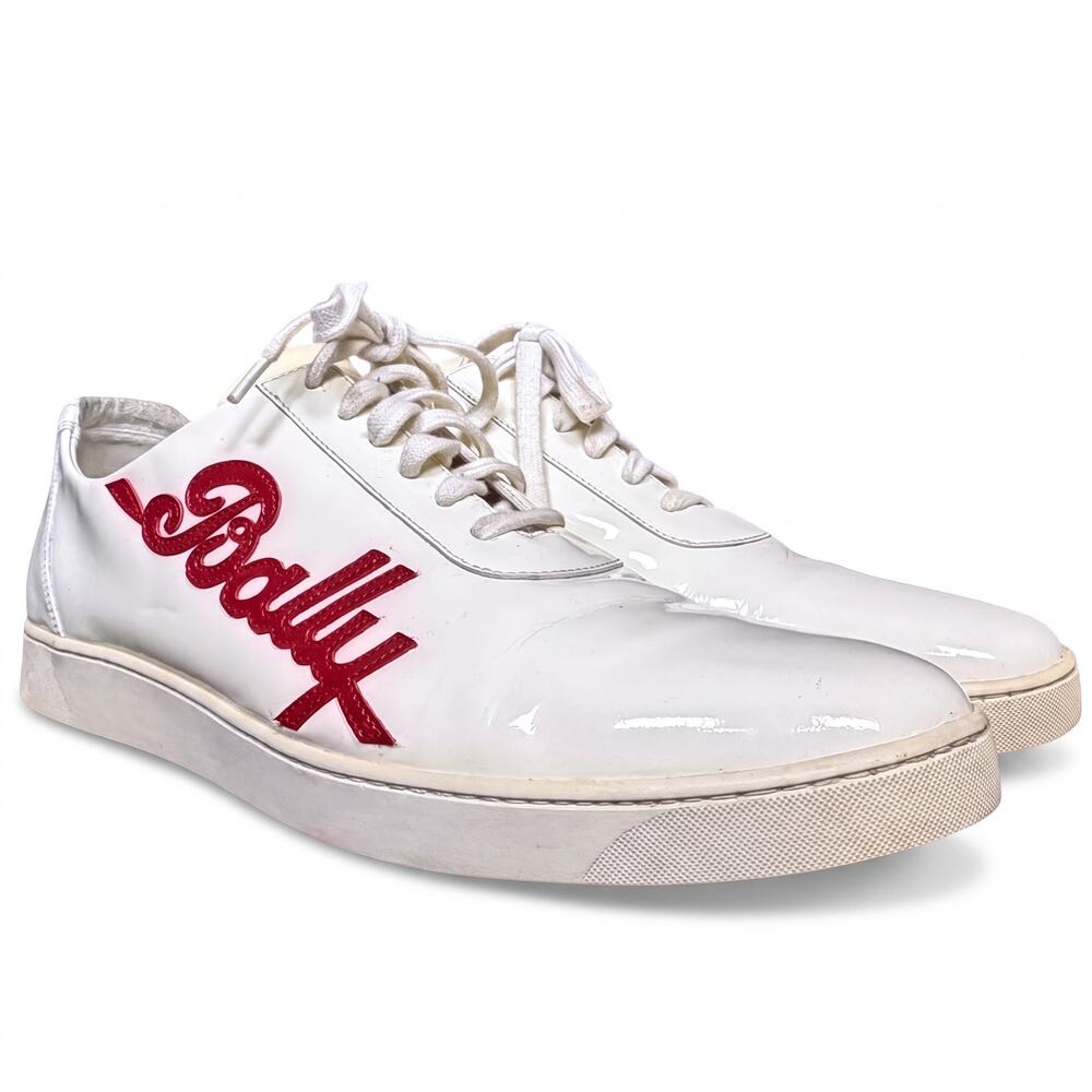 Bally White Patent Leather Men's 11 Cursive Logo Spellout Sneakers Luxury Rare